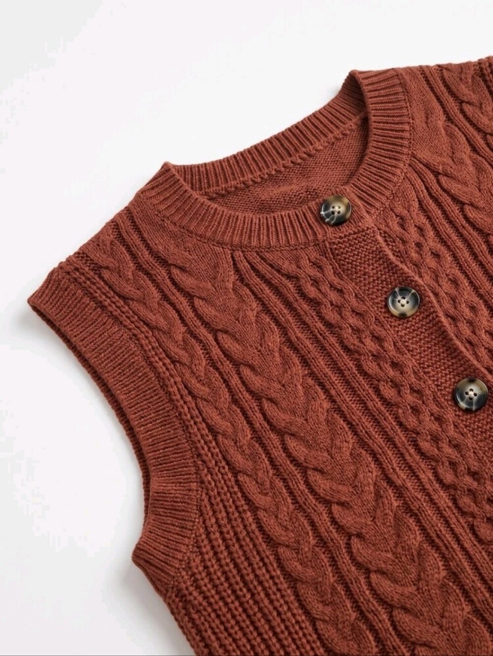 Rust Cable Knit Button-Front Sweater Vest - Picture 4 of 4